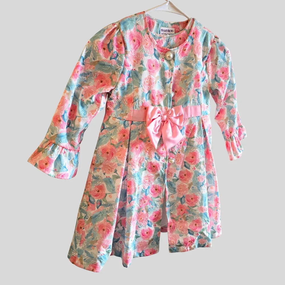 Blueberi Boulevard Floral Dress And Coat Set Girls Size 5 Pink Easter Party